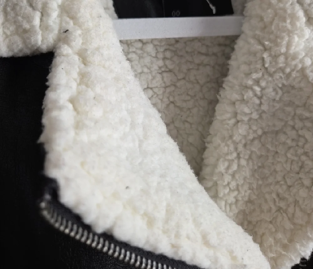 Torrid Black Faux Leather Jacket with Cream Shearling Collar - Picture 3 of 4